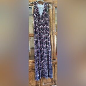 Loveappella Black Maxi Dress with Pink & Teal Geometric Print